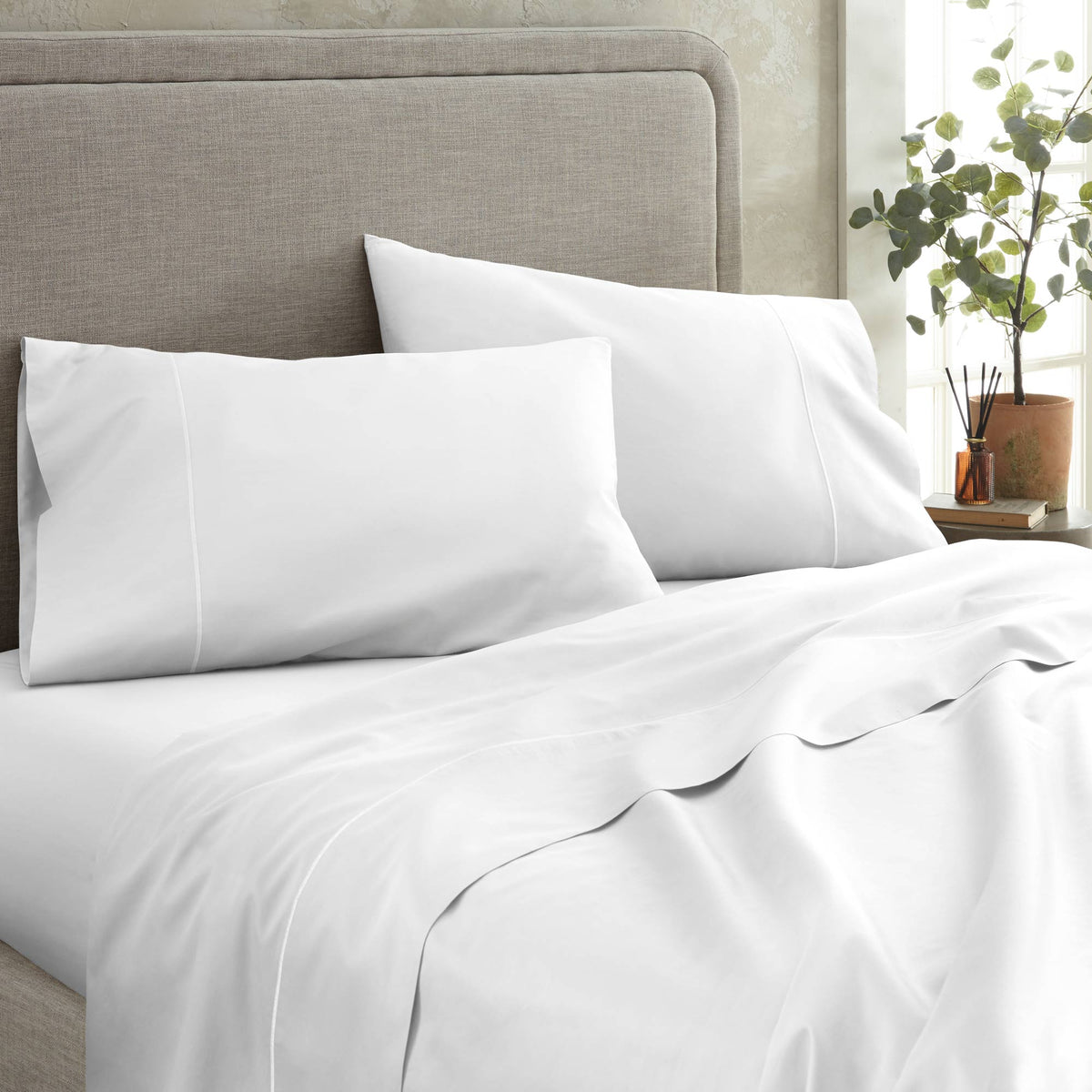 Whisper Organics 300 TC Organic Sateen Flat Sheet, White – angled view