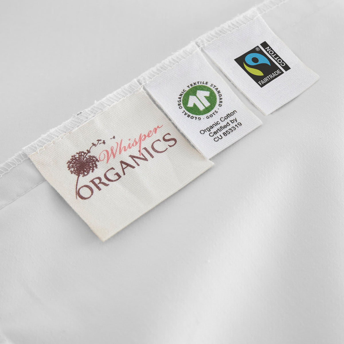 Whisper Organics Organic Cotton Waterproof Pillow Protector – label close-up