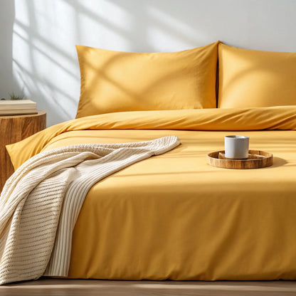Bamboo is Better Copper Infused Bamboo Sheet Set, Mustard – lifestyle photo