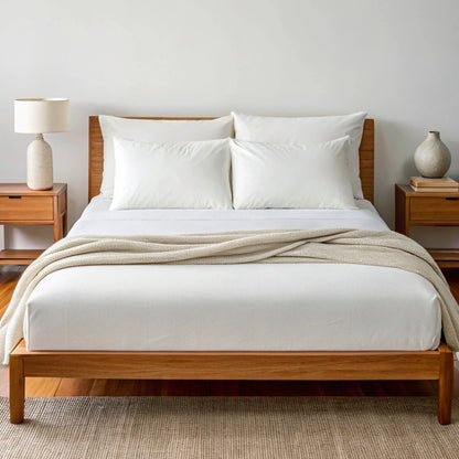 Bamboo is Better Copper Infused Bamboo Sheet Set, Powder White – angled foot-of-bed view