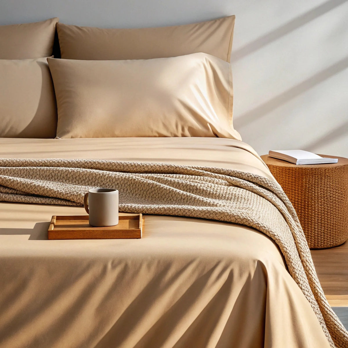 Bamboo is Better Copper Infused Bamboo Sheet Set, Summer Sand – lifestyle photo
