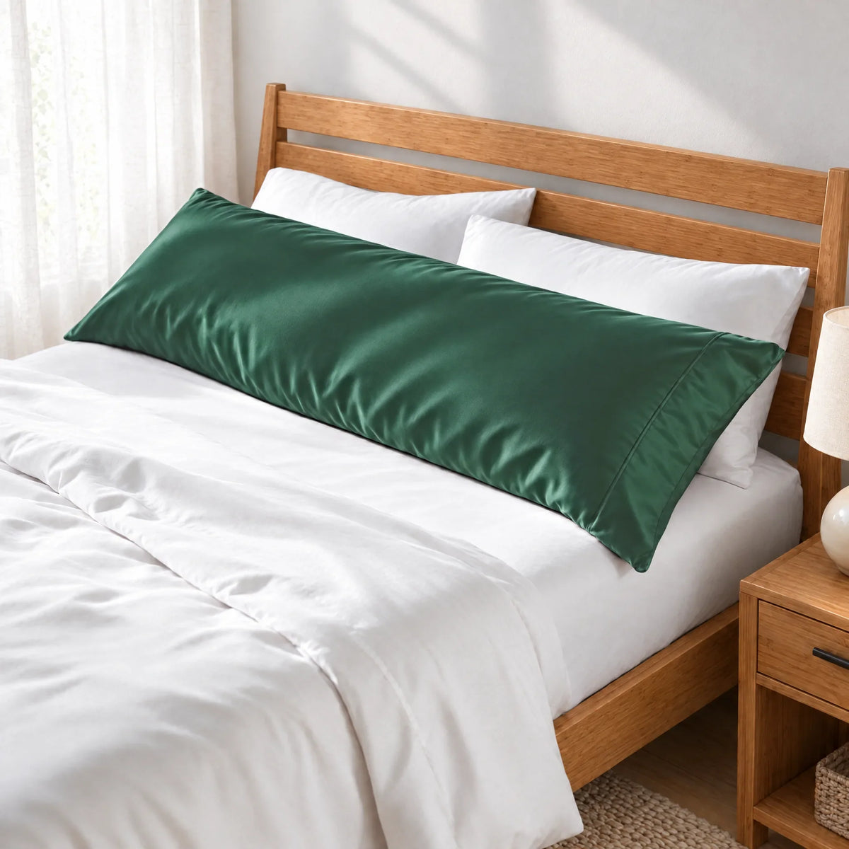 Bamboo is Better Cooling Bamboo Body Pillowcase, Emerald Green – angled foot-of-bed view