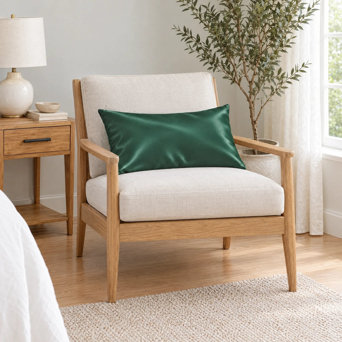Bamboo is Better Cooling Bamboo Travel Pillowcase, Emerald Green – on an armchair
