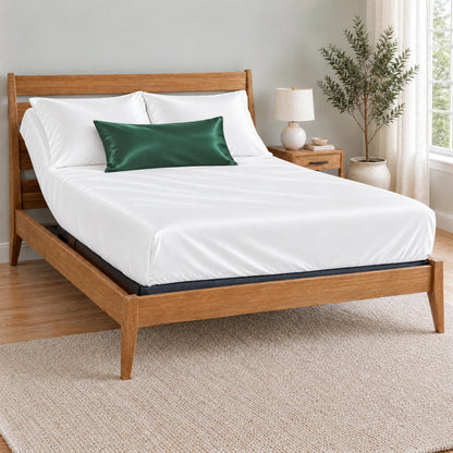 Bamboo is Better Cooling Bamboo Travel Pillowcase, Emerald Green – on a made bed