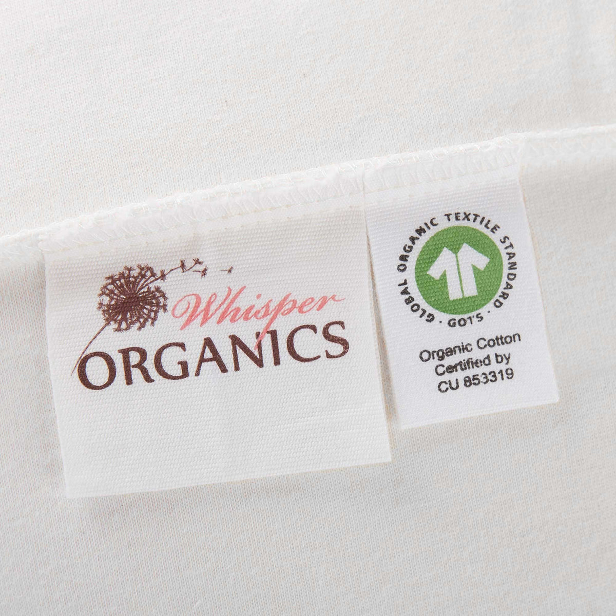 Whisper Organics Organic Waterproof Pique Knit Mattress Cover – label close-up
