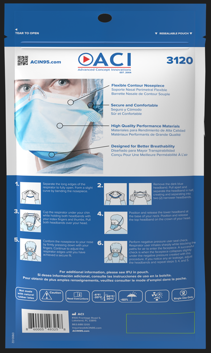 Resealable pouch of 10 ACI model 3120 surgical N95 respirators, alternate view 2