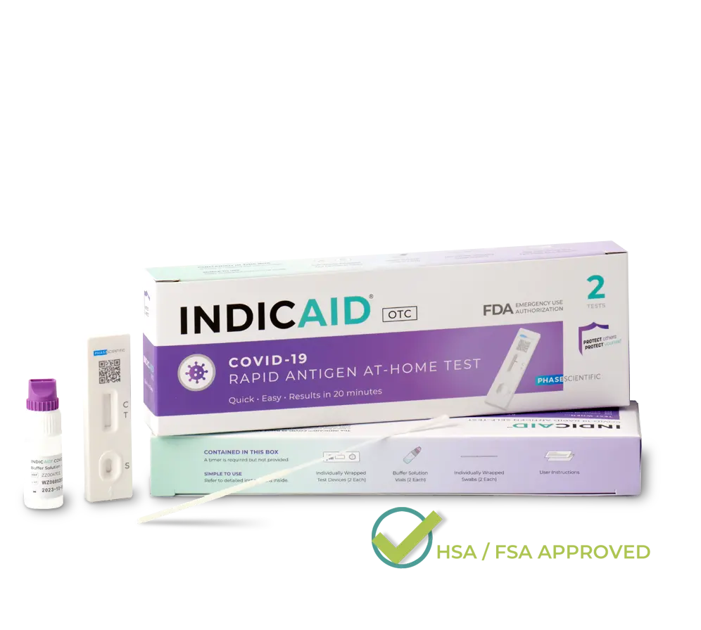 INDICAID COVID-19 rapid antigen at-home test kit box