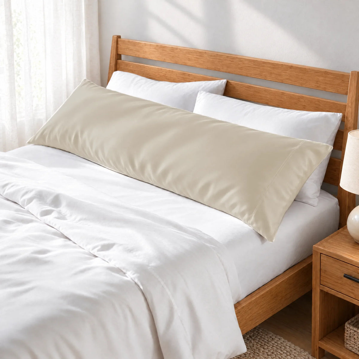 Bamboo is Better Cooling Bamboo Body Pillowcase, Ivory – angled foot-of-bed view