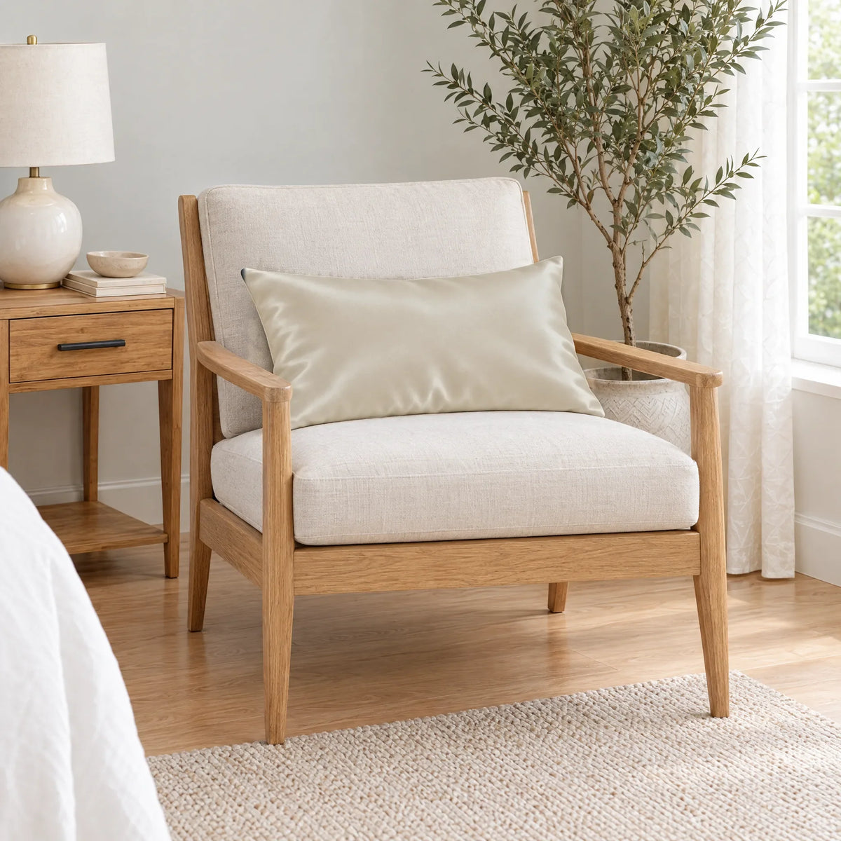 Bamboo is Better Cooling Bamboo Travel Pillowcase, Ivory – on an armchair