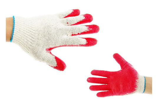 Red latex palm-coated cotton string knit work gloves