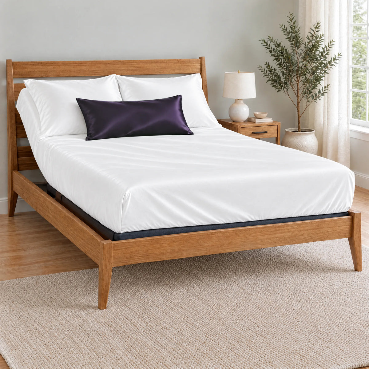 Bamboo is Better Cooling Bamboo Travel Pillowcase, Royal Purple – on a made bed