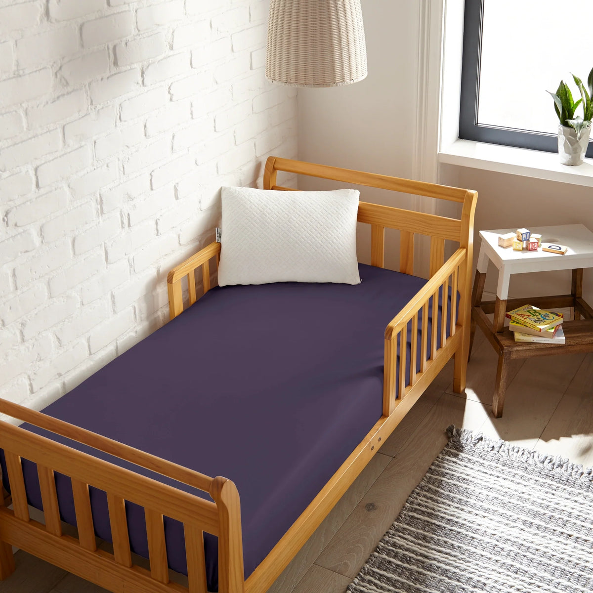 Bamboo is Better Cooling Bamboo Crib Fitted Sheet, Royal Purple – overhead view
