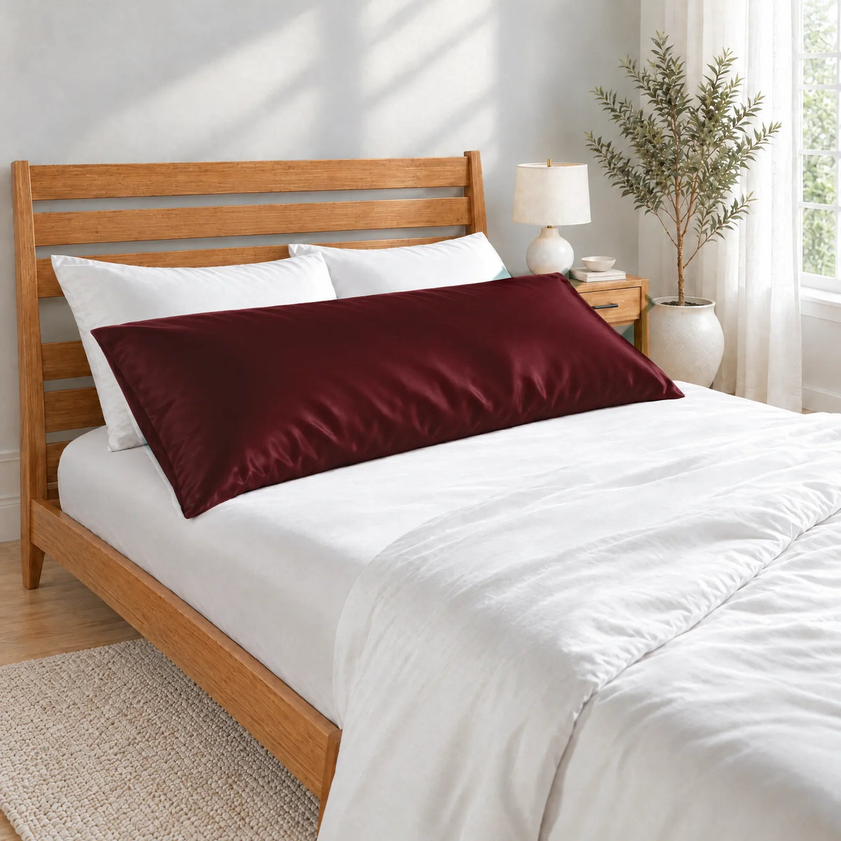 Bamboo is Better Cooling Bamboo Body Pillowcase, Ruby Red – head-of-bed view