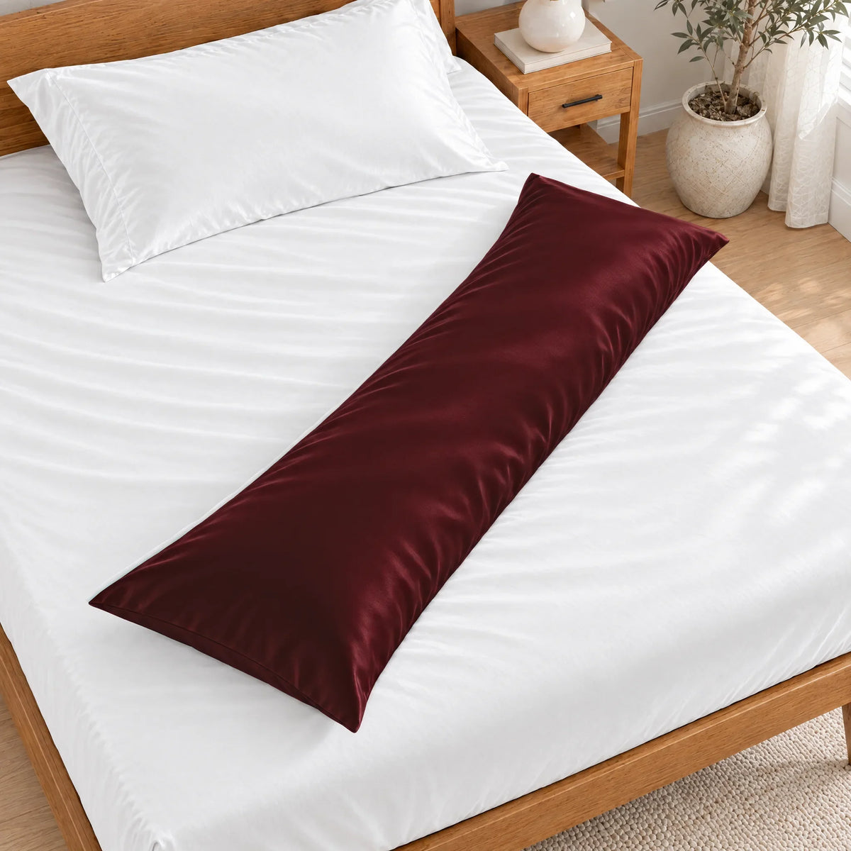 Bamboo is Better Cooling Bamboo Body Pillowcase, Ruby Red – overhead view