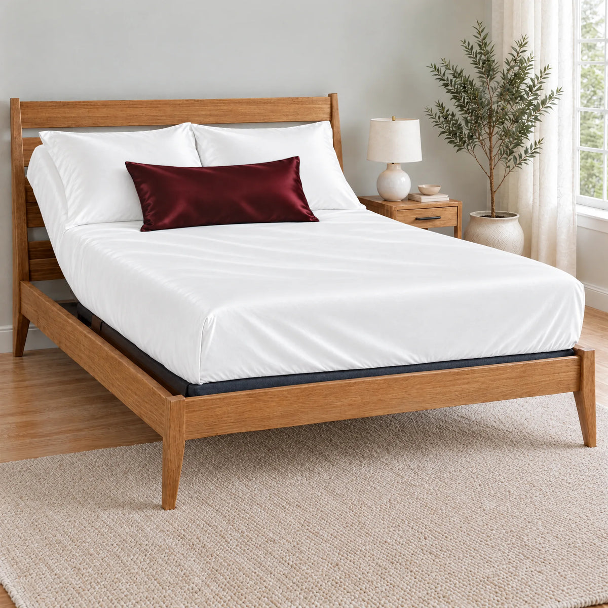 Bamboo is Better Cooling Bamboo Travel Pillowcase, Ruby Red – on a made bed