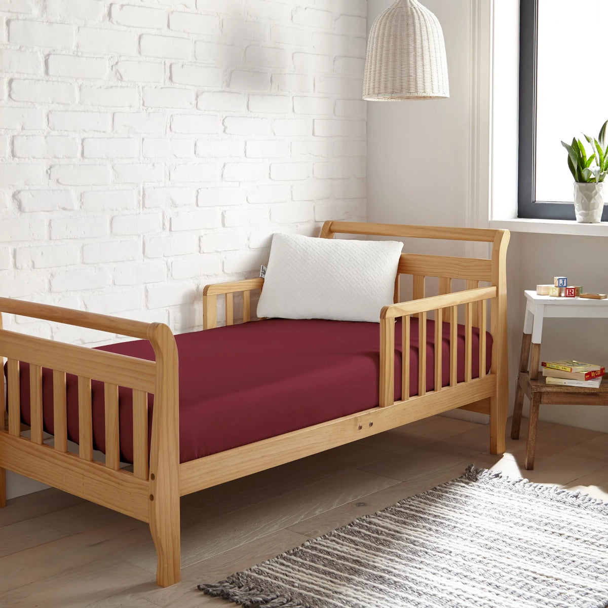 Bamboo is Better Cooling Bamboo Crib Fitted Sheet, Ruby Red – side view