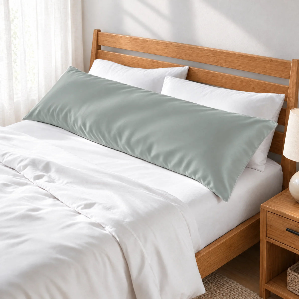 Bamboo is Better Cooling Bamboo Body Pillowcase, Silver – angled foot-of-bed view