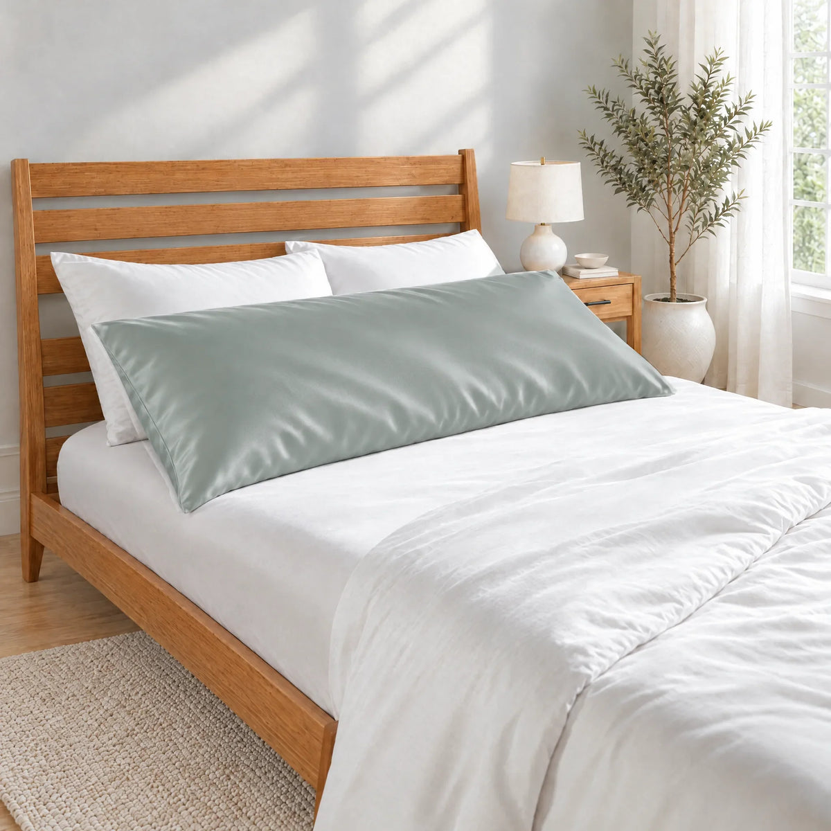 Bamboo is Better Cooling Bamboo Body Pillowcase, Silver – head-of-bed view