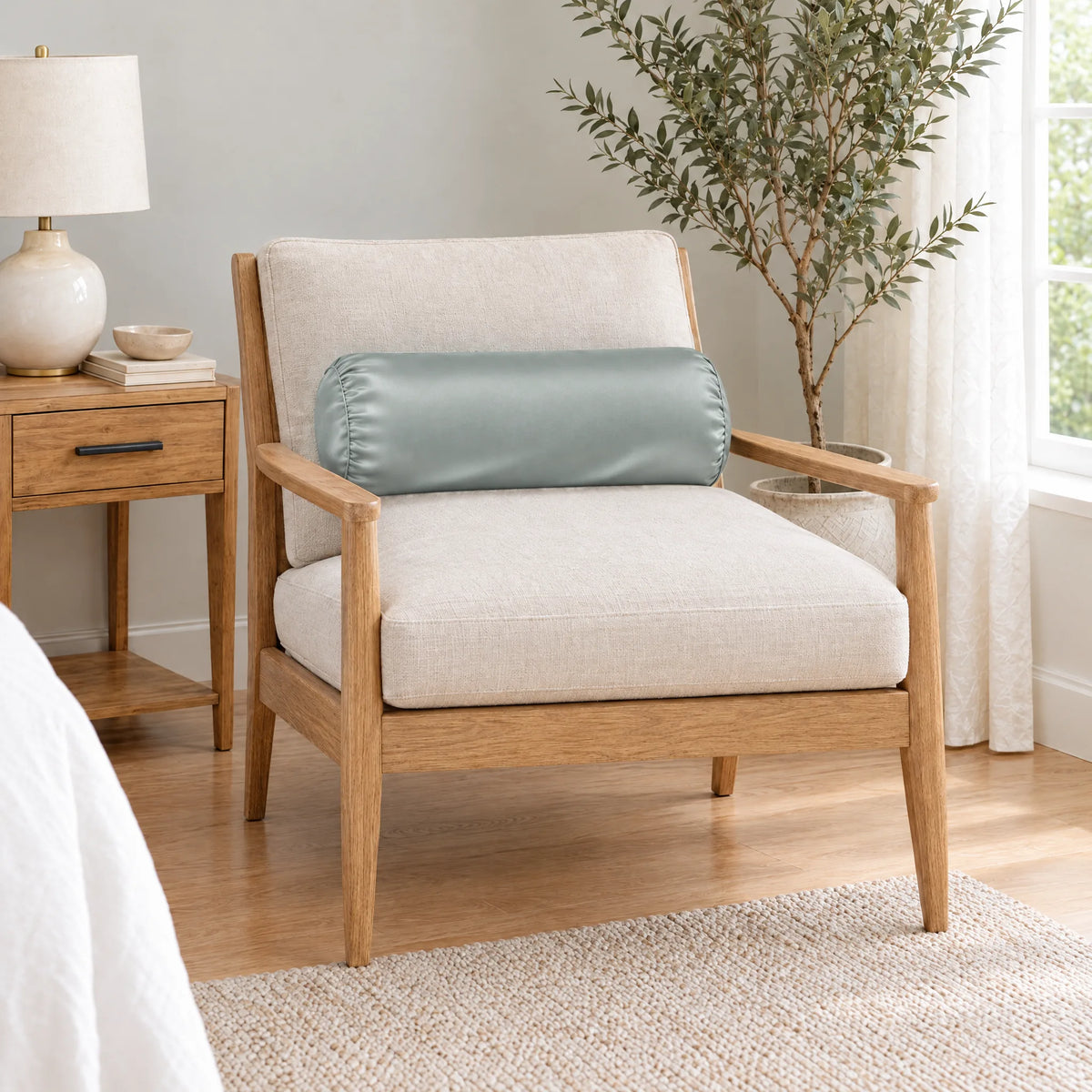 Bamboo is Better Cooling Bamboo Travel Pillowcase, Silver – on an armchair
