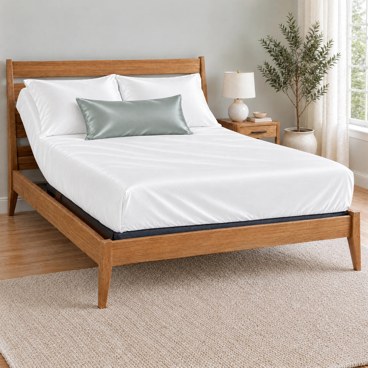 Bamboo is Better Cooling Bamboo Travel Pillowcase, Silver – on a made bed