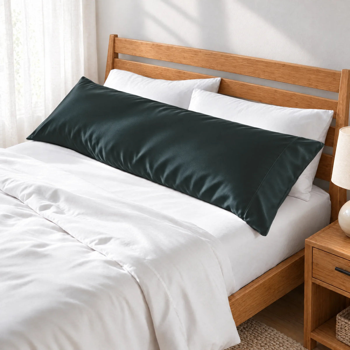 Bamboo is Better Cooling Bamboo Body Pillowcase, Slate – angled foot-of-bed view