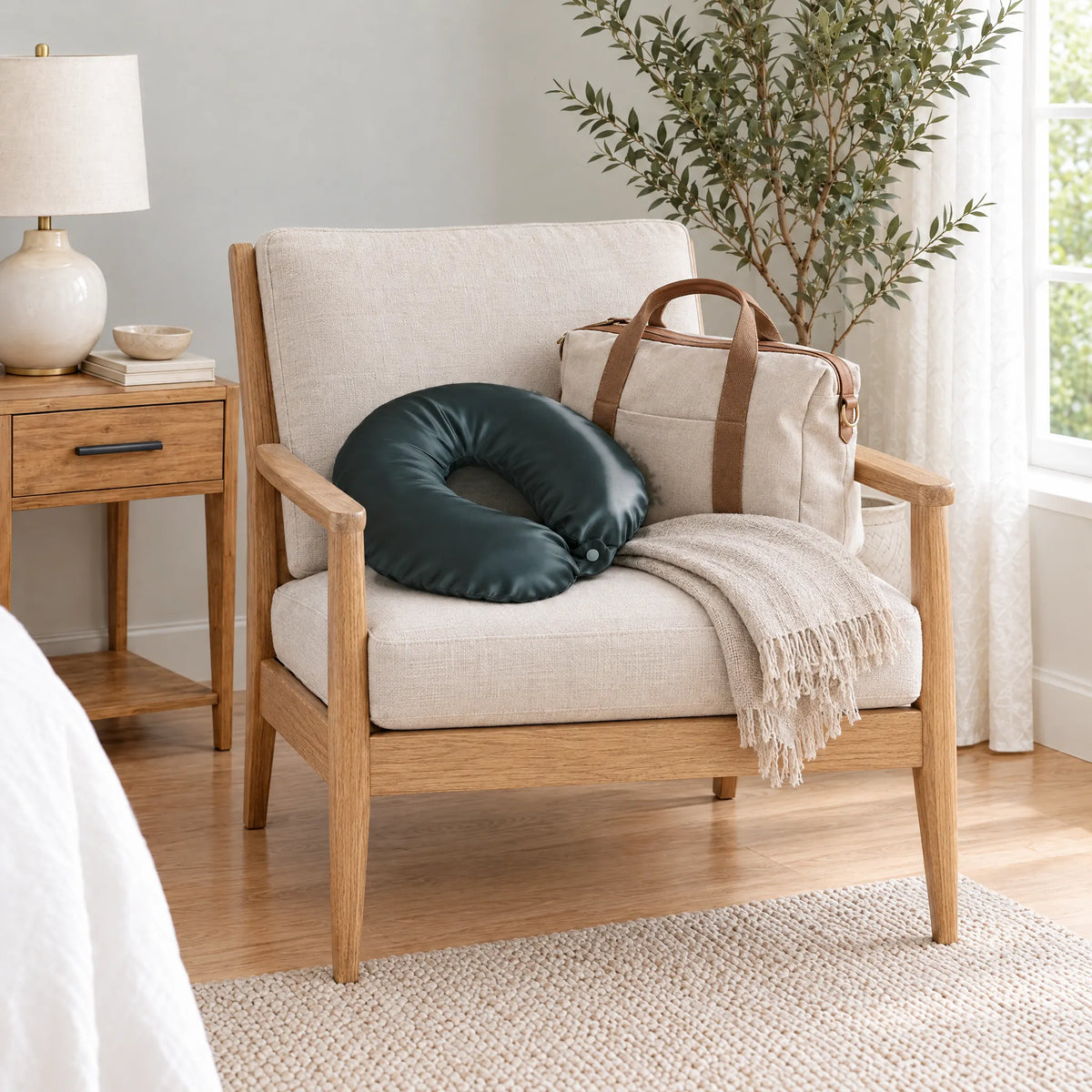 Bamboo is Better Cooling Bamboo Travel Pillowcase, Slate – on an armchair