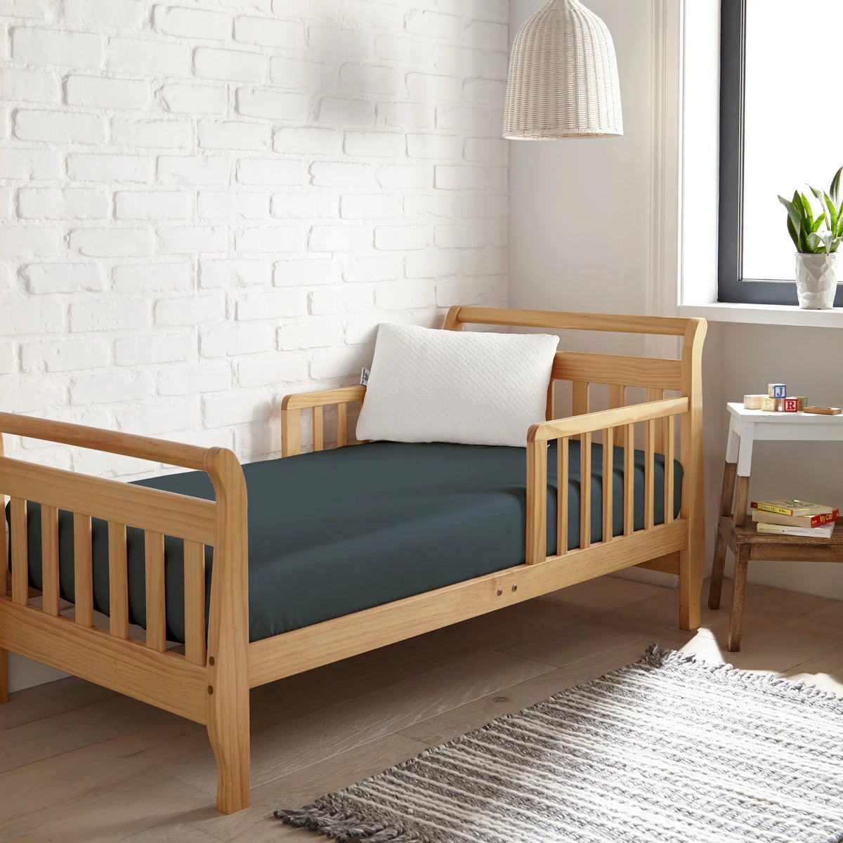Bamboo is Better Cooling Bamboo Crib Fitted Sheet, Slate – side view