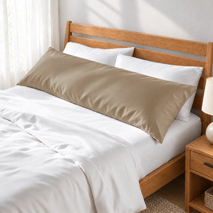Bamboo is Better Cooling Bamboo Body Pillowcase, Taupe – angled foot-of-bed view