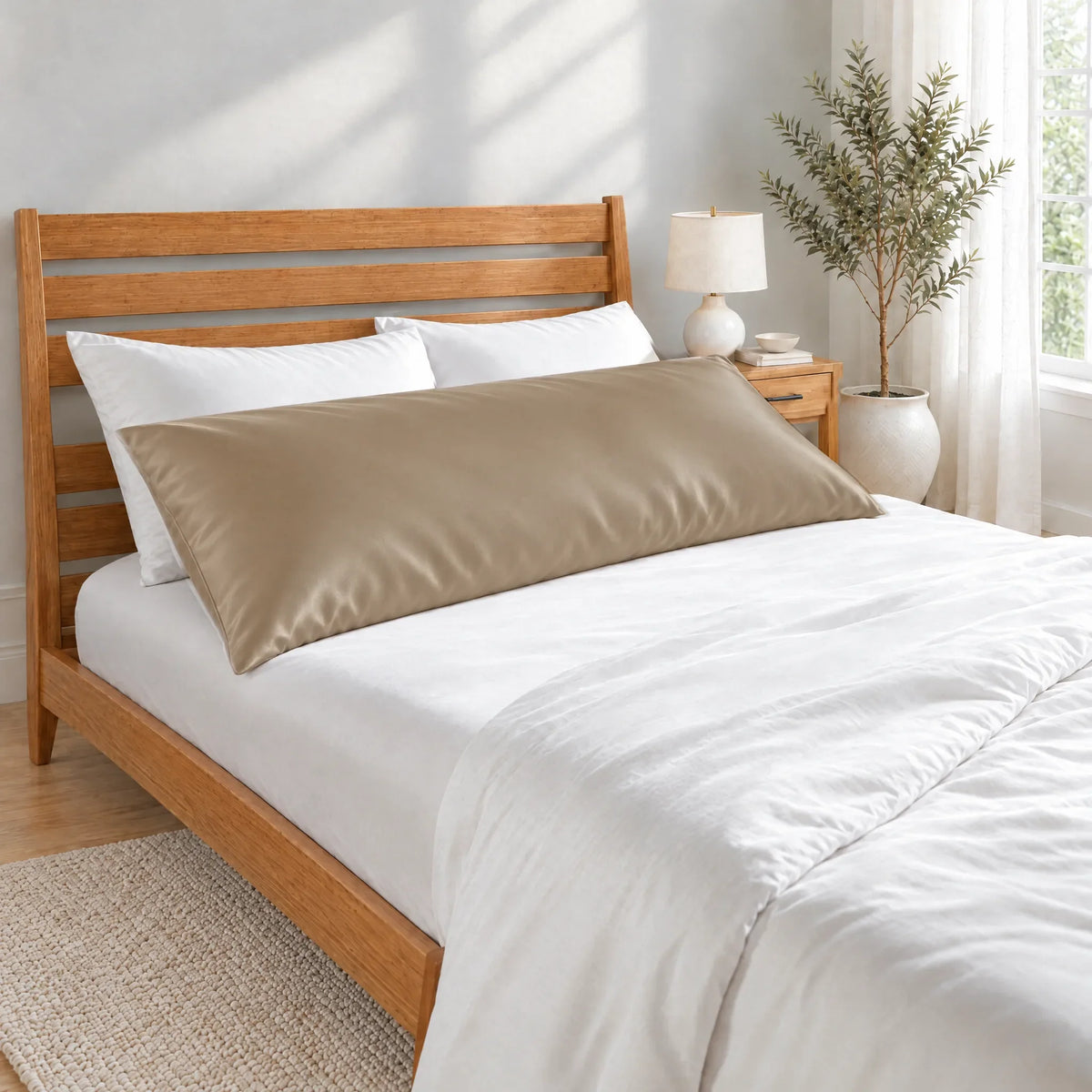 Bamboo is Better Cooling Bamboo Body Pillowcase, Taupe – head-of-bed view