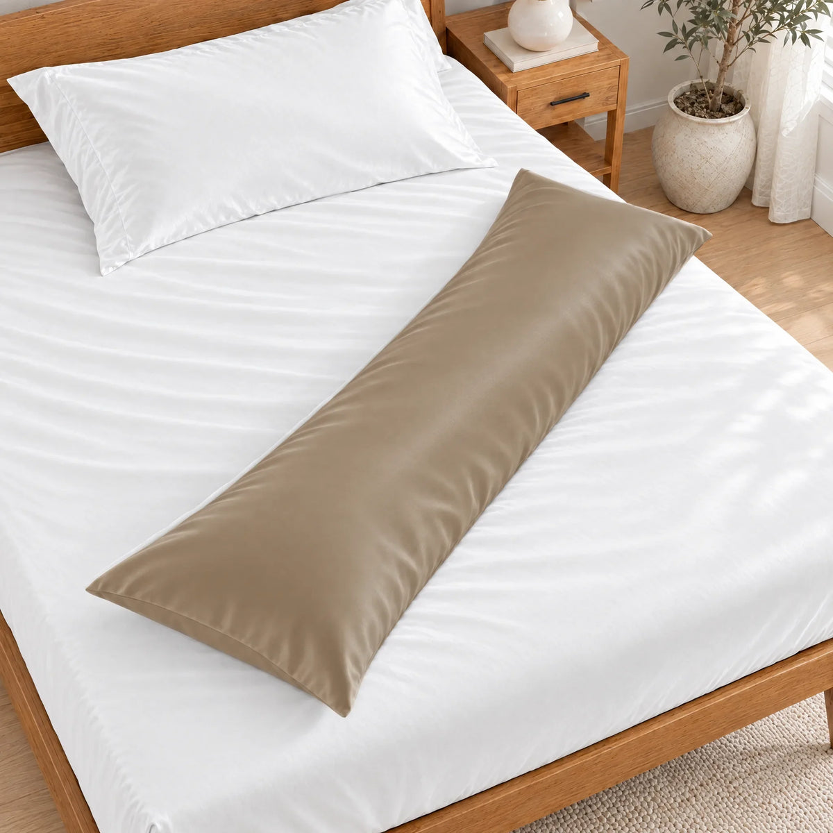 Bamboo is Better Cooling Bamboo Body Pillowcase, Taupe – overhead view