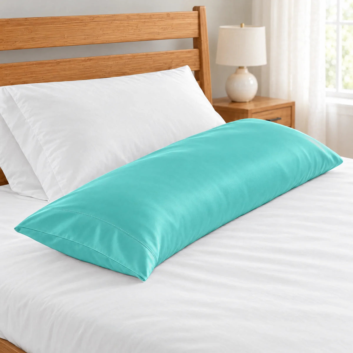 Bamboo is Better Cooling Bamboo Body Pillowcase, Tiffany Blue – close-up