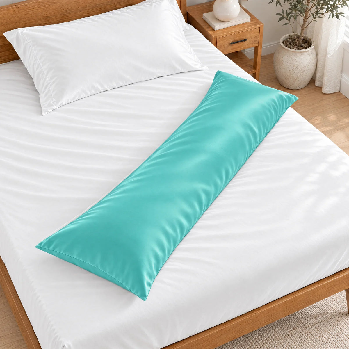 Bamboo is Better Cooling Bamboo Body Pillowcase, Tiffany Blue – overhead view