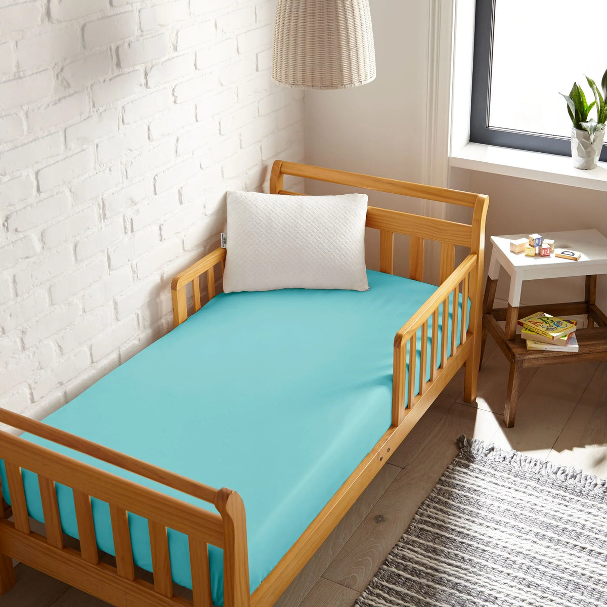 Bamboo is Better Cooling Bamboo Crib Fitted Sheet, Tiffany Blue – overhead view