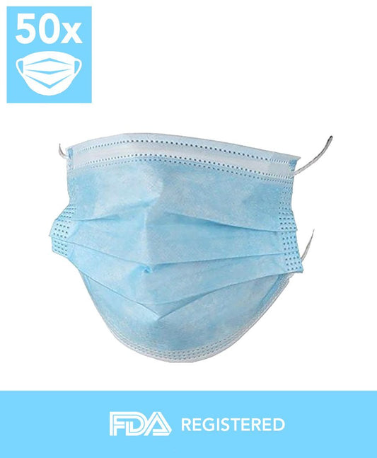 Blue child-size disposable 3-ply face mask, 50 pack