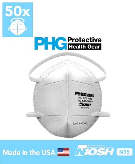 White PHG model 6150 N95 particulate respirator, 50 pack