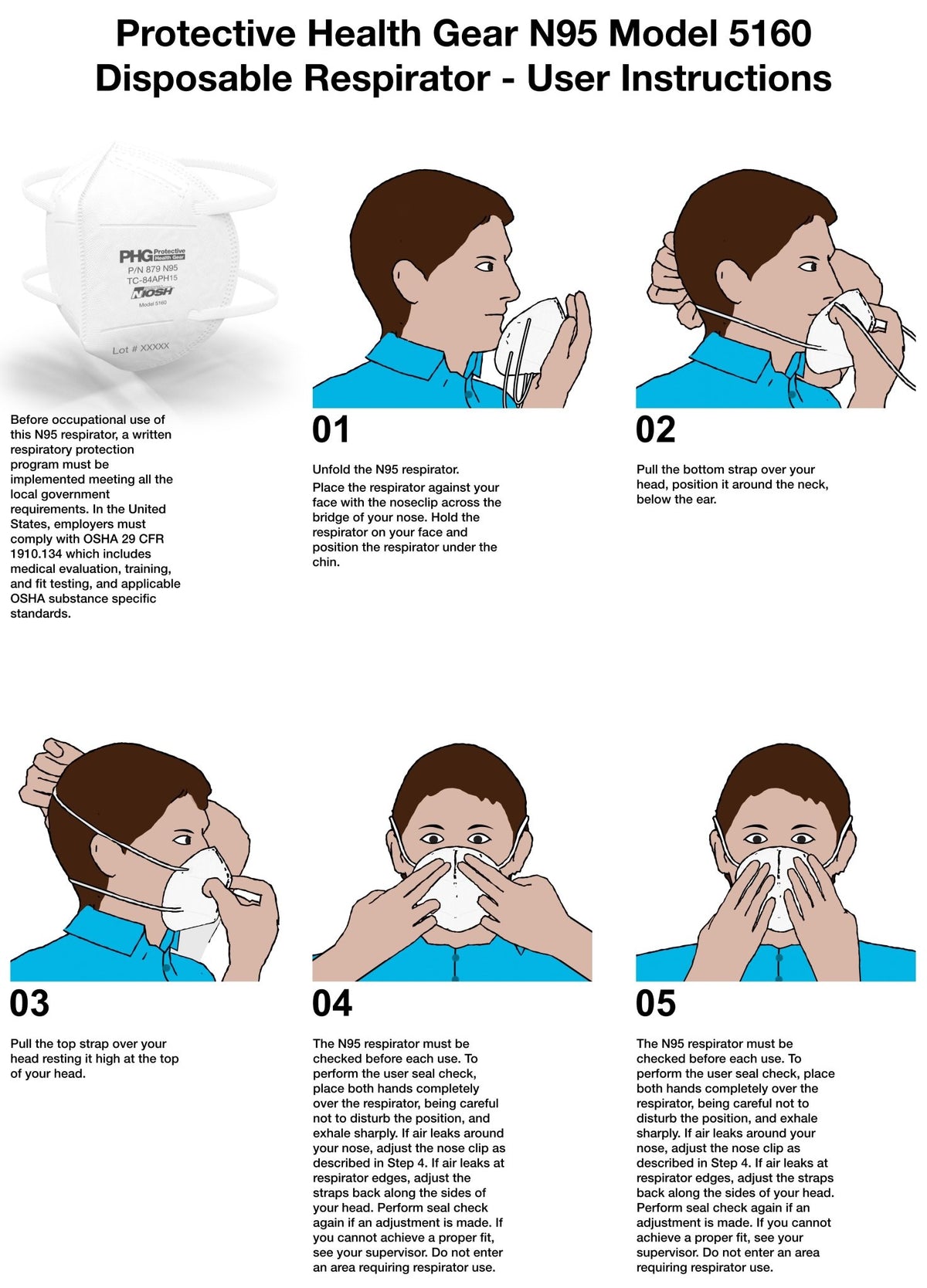 White PHG model 6150 N95 particulate respirator, 50 pack, alternate view 5