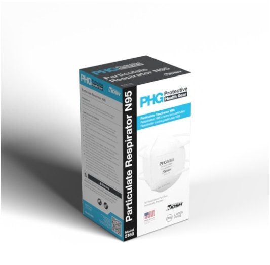 White PHG model 6150 N95 particulate respirator, 50 pack, alternate view 2